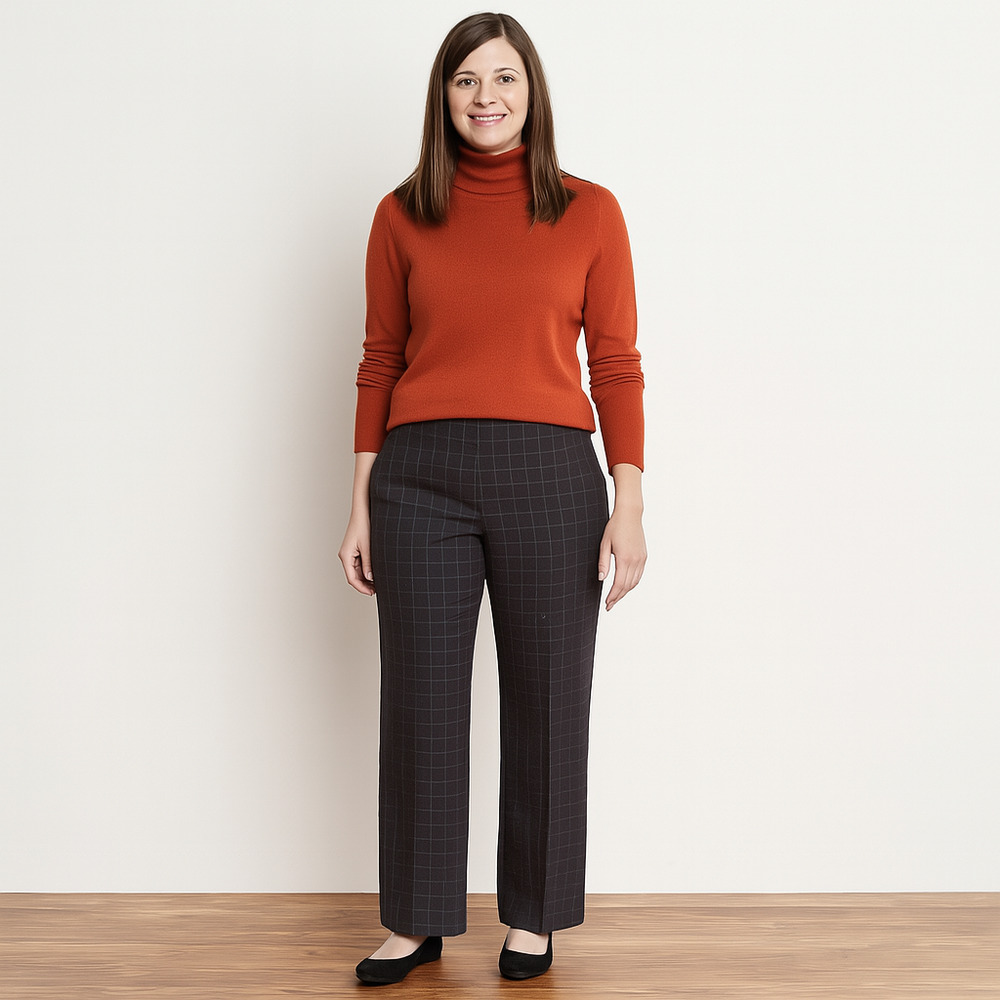 Talbots 100% Wool Graph Check Pants | Charcoal Gray & Purple | Size 12